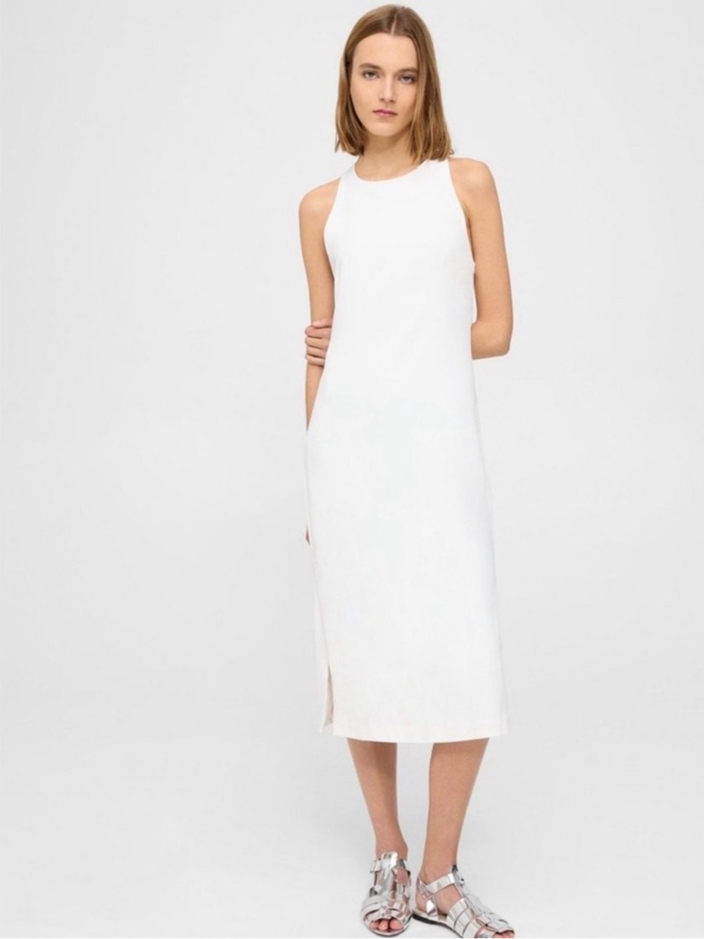 Theory White Sleeveless Midi Dress with Side Slit size 10